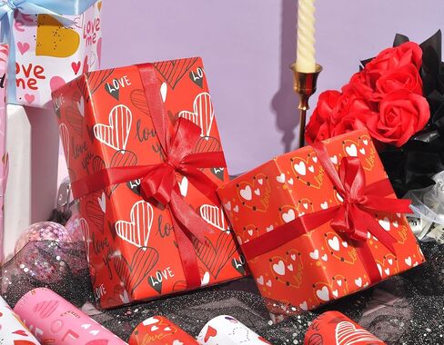 ورق تغليف عيد الحب من Sikiweiter - ورق تغليف وردي وأحمر للرجال والنساء، 12 ورقة ورق تغليف الحب لعيد الأم في عيد الحب، 19.7 × 27.6 بوصة لكل ورقة in Kuwait