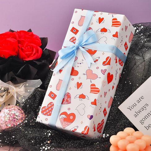 ورق تغليف عيد الحب من Sikiweiter - ورق تغليف وردي وأحمر للرجال والنساء، 12 ورقة ورق تغليف الحب لعيد الأم في عيد الحب، 19.7 × 27.6 بوصة لكل ورقة in Kuwait