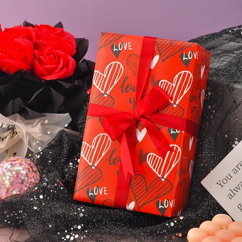 ورق تغليف عيد الحب من Sikiweiter - ورق تغليف وردي وأحمر للرجال والنساء، 12 ورقة ورق تغليف الحب لعيد الأم في عيد الحب، 19.7 × 27.6 بوصة لكل ورقة in Kuwait