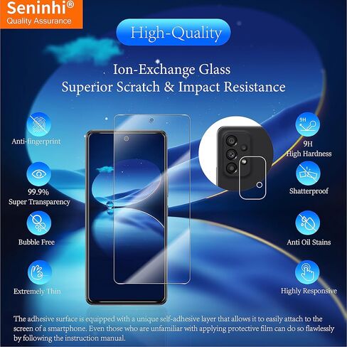 seninhi [3 + 3 عبوات] واقي شاشة Galaxy A53 5G 3 عبوات + واقي عدسة الكاميرا 3 عبوات، واقي شاشة من الزجاج المقسى GalaxyA53 (6.5 بوصة) [مع إطار سهل التركيب] [صلابة 9H] [مضاد للخدش] [خالٍ من الفقاعات] - شفاف in Kuwait