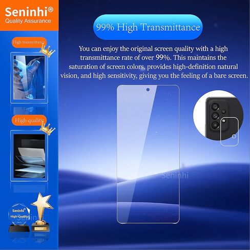 seninhi [3 + 3 عبوات] واقي شاشة Galaxy A53 5G 3 عبوات + واقي عدسة الكاميرا 3 عبوات، واقي شاشة من الزجاج المقسى GalaxyA53 (6.5 بوصة) [مع إطار سهل التركيب] [صلابة 9H] [مضاد للخدش] [خالٍ من الفقاعات] - شفاف in Kuwait