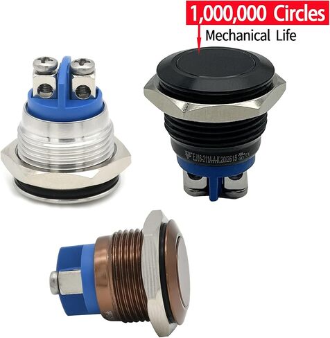 ZJWZJH 16mm Momentary Push Button Switch UL Certification Waterproof IP67 0.63" High Head Cap 3A 5V 12V 24V 120V SPST Start Button Screw Pin Black in Saudi Arabia