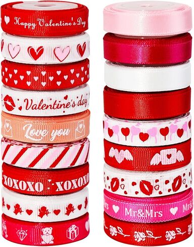 18 لفة من أشرطة عيد الحب لتغليف الهدايا، شريط ساتان متعدد الألوان بعرض 3/8 بوصة لمشاريع الهدايا الحرفية في عيد الحب وحفلات الزفاف in Kuwait