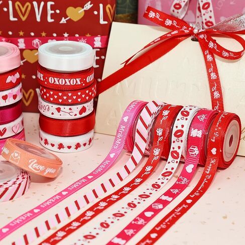 18 لفة من أشرطة عيد الحب لتغليف الهدايا، شريط ساتان متعدد الألوان بعرض 3/8 بوصة لمشاريع الهدايا الحرفية في عيد الحب وحفلات الزفاف in Kuwait
