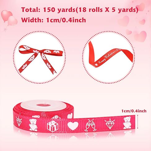 18 لفة من أشرطة عيد الحب لتغليف الهدايا، شريط ساتان متعدد الألوان بعرض 3/8 بوصة لمشاريع الهدايا الحرفية في عيد الحب وحفلات الزفاف in Kuwait