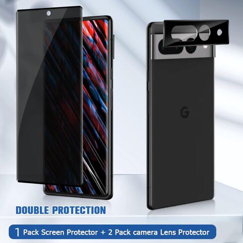 واقي شاشة للخصوصية Pixel 7 Pro + عبوتين من غشاء عدسة الكاميرا [صلابة 9H] [صديق للحافظة] [خالي من الفقاعات] فيلم زجاجي شفاف عالي الدقة مضاد للخدش لهاتف Google Pixel 7 Pro 6.7 بوصة in Kuwait