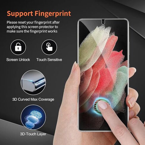 واقي شاشة QUESPLE مكون من 3 قطع لهاتف Samsung Galaxy S22 Ultra [ليس زجاجيًا]، [رفيع جدًا] [دعم بصمات الأصابع بالموجات فوق الصوتية] واقي شاشة مرن من مادة TPU بتغطية كاملة in Kuwait