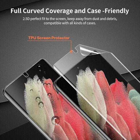 واقي شاشة QUESPLE مكون من 3 قطع لهاتف Samsung Galaxy S22 Ultra [ليس زجاجيًا]، [رفيع جدًا] [دعم بصمات الأصابع بالموجات فوق الصوتية] واقي شاشة مرن من مادة TPU بتغطية كاملة in Kuwait