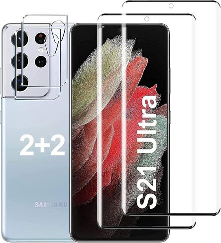 [عبوتان + 2] واقي شاشة Samsung Galaxy S21 Ultra وواقي عدسة الكاميرا، زجاج مقسى 9H، شفاف عالي الدقة، مضاد للخدش، دعم بصمات الأصابع بالموجات فوق الصوتية، خالٍ من الفقاعات لهاتف Galaxy S21 Ultra in Kuwait