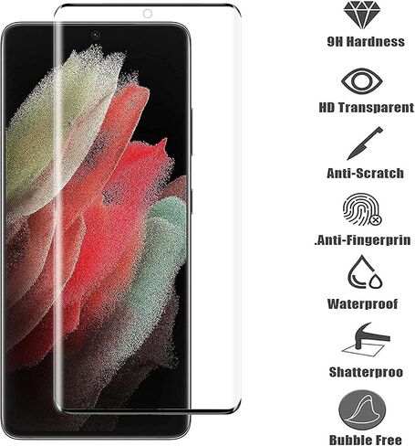 [عبوتان + 2] واقي شاشة Samsung Galaxy S21 Ultra وواقي عدسة الكاميرا، زجاج مقسى 9H، شفاف عالي الدقة، مضاد للخدش، دعم بصمات الأصابع بالموجات فوق الصوتية، خالٍ من الفقاعات لهاتف Galaxy S21 Ultra in Kuwait