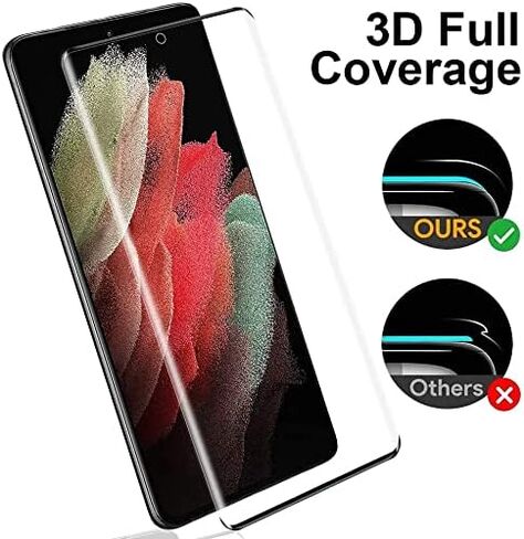 [عبوتان + 2] واقي شاشة Samsung Galaxy S21 Ultra وواقي عدسة الكاميرا، زجاج مقسى 9H، شفاف عالي الدقة، مضاد للخدش، دعم بصمات الأصابع بالموجات فوق الصوتية، خالٍ من الفقاعات لهاتف Galaxy S21 Ultra in Kuwait