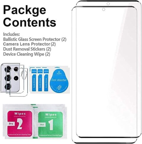 [عبوتان + 2] واقي شاشة Samsung Galaxy S21 Ultra وواقي عدسة الكاميرا، زجاج مقسى 9H، شفاف عالي الدقة، مضاد للخدش، دعم بصمات الأصابع بالموجات فوق الصوتية، خالٍ من الفقاعات لهاتف Galaxy S21 Ultra in Kuwait
