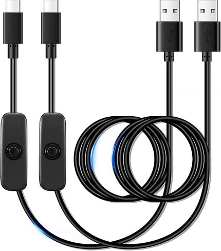 كيبل شحن USB نوع ايه الى USB C، كيبل شحن سريع USB نوع C مع مفتاح تشغيل/ايقاف، متوافق مع راسبيري باي 4 بي، مصباح مكتبي يو اس بي/مروحة USB، شريط شريط LED، سهل التشغيل/اعادة التشغيل (عبوة من قطعتين) in Saudi Arabia