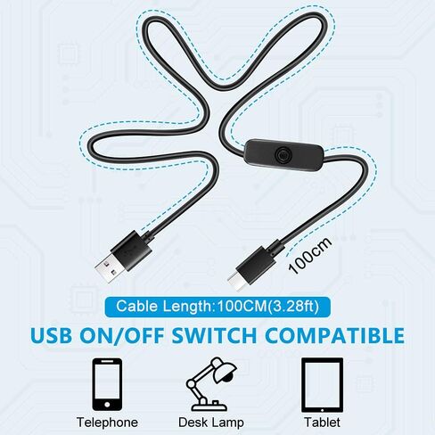 كيبل شحن USB نوع ايه الى USB C، كيبل شحن سريع USB نوع C مع مفتاح تشغيل/ايقاف، متوافق مع راسبيري باي 4 بي، مصباح مكتبي يو اس بي/مروحة USB، شريط شريط LED، سهل التشغيل/اعادة التشغيل (عبوة من قطعتين) in Saudi Arabia