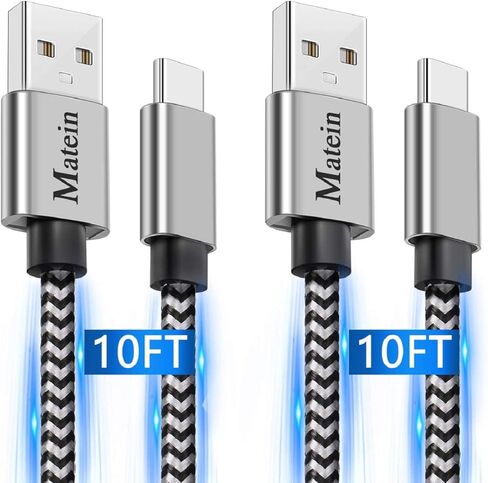 كابل شحن سريع MATEIN USB C 3A، عبوتان بطول 10 أقدام مضفر طويل جدًا سلك USB من النوع C متوافق مع Samsung Galaxy S20 Plus S10 S10E S9 S8، Google Pixel 4 3 3A XL وشاحن USB C آخر in Kuwait
