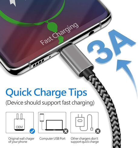 كابل شحن سريع MATEIN USB C 3A، عبوتان بطول 10 أقدام مضفر طويل جدًا سلك USB من النوع C متوافق مع Samsung Galaxy S20 Plus S10 S10E S9 S8، Google Pixel 4 3 3A XL وشاحن USB C آخر in Kuwait