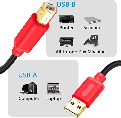Tan QY Printer Cable 16Ft, USB 2.0 High Speed Gold-Plated Connectors Printer Scanner Cable Cord A Male to B Male for HP, Canon, Lexmark, Dell, Xerox, Samsung etc (16Ft, Red) in Saudi Arabia