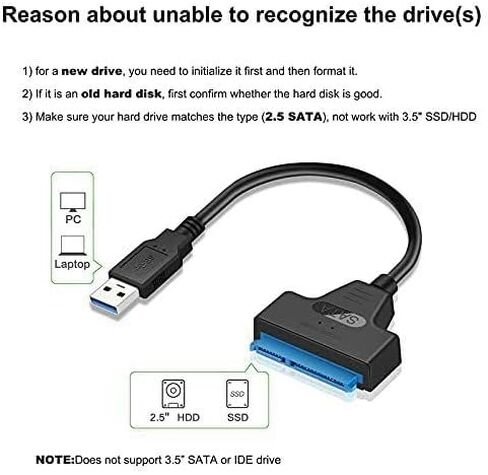 كابل SATA إلى USB 3.0، ومحول محرك الأقراص الصلبة USB إلى SATA 3 لنقل البيانات SSD وHDD مقاس 2.5 بوصة in Saudi Arabia