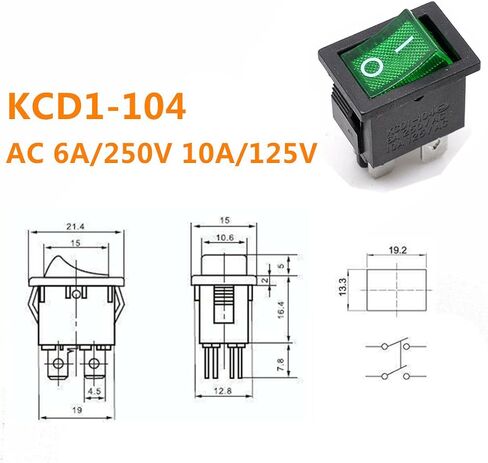 Oiyagai 20 قطعة KCD1-104 DPST مفاتيح تشغيل وإيقاف مع ضوء LED (10 قطعة أحمر + 10 قطعة أخضر) in Saudi Arabia