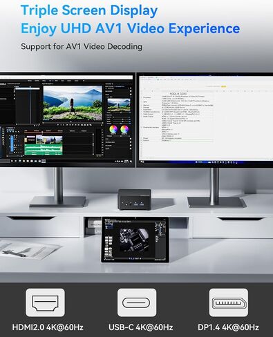 كمبيوتر صغير KODLIX يعمل بنظام Windows 11 Intel الجيل الثاني عشر i5 12450H (8C/12T، حتى 4.4 جيجا هرتز)، أجهزة كمبيوتر صغيرة 32 جيجا DDR4 512 جيجا PCle4.0 SSD، شاشة ثلاثية 4K/Type-C+HDMI2.0+DP1.4/WiFi6E/BT5 كمبيوتر مكتبي .2/2.5G RJ45 in Kuwait