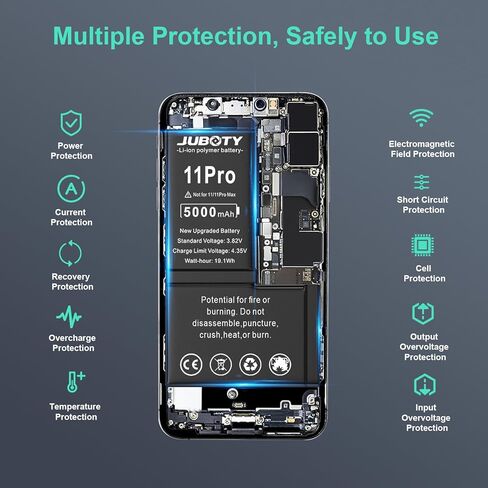 بطارية JUBOTY بقدرة 5000 مللي أمبير في الساعة لهاتف iPhone 11 Pro، بطارية ليثيوم أيون داخلية جديدة مطورة 0 دورة عالية السعة لاستبدال موديلات iPhone 11 Pro A2160 A2215 A2217 مع مجموعة أدوات إصلاح احترافية in Kuwait