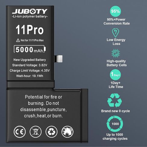 بطارية JUBOTY بقدرة 5000 مللي أمبير في الساعة لهاتف iPhone 11 Pro، بطارية ليثيوم أيون داخلية جديدة مطورة 0 دورة عالية السعة لاستبدال موديلات iPhone 11 Pro A2160 A2215 A2217 مع مجموعة أدوات إصلاح احترافية in Kuwait