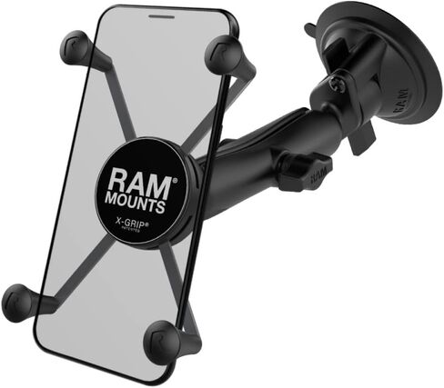 حامل هاتف كبير X-Grip مزود بذاكرة وصول عشوائي (RAM) وقاعدة لاصقة ذات قفل ملتوي وقاعدة تثبيت RAM-B-166-UN10U مع ذراع متوسط ​​للزجاج الأمامي للسيارة in Saudi Arabia