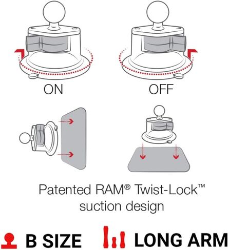 حامل هاتف كبير X-Grip مزود بذاكرة وصول عشوائي (RAM) وقاعدة لاصقة ذات قفل ملتوي وقاعدة تثبيت RAM-B-166-UN10U مع ذراع متوسط ​​للزجاج الأمامي للسيارة in Saudi Arabia