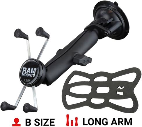 حامل هاتف كبير X-Grip مزود بذاكرة وصول عشوائي (RAM) وقاعدة لاصقة ذات قفل ملتوي وقاعدة تثبيت RAM-B-166-UN10U مع ذراع متوسط ​​للزجاج الأمامي للسيارة in Saudi Arabia