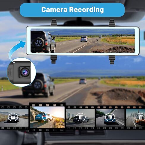 كاميرا سيارة Hikity الأمامية والخلفية لاسلكية Apple CarPlay Android Auto، كاميرا قياس 11.26 بوصة ذكية Carplay مع كاميرات بلوتوث مزدوجة وشاشة AUX سبليت وكاميرا رؤية خلفية 1080 بكسل in Kuwait
