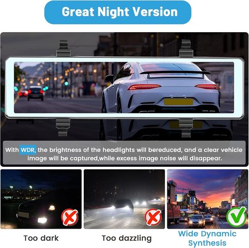 كاميرا سيارة Hikity الأمامية والخلفية لاسلكية Apple CarPlay Android Auto، كاميرا قياس 11.26 بوصة ذكية Carplay مع كاميرات بلوتوث مزدوجة وشاشة AUX سبليت وكاميرا رؤية خلفية 1080 بكسل in Kuwait