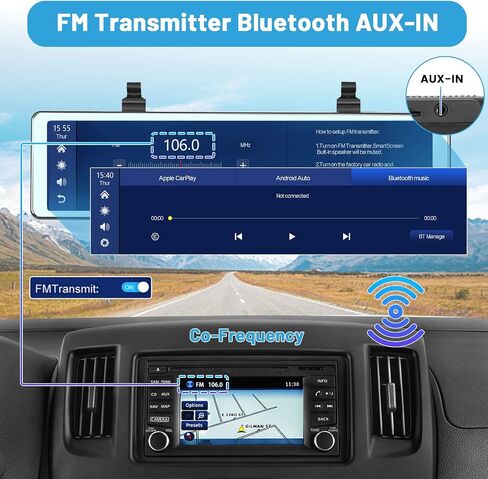 كاميرا سيارة Hikity الأمامية والخلفية لاسلكية Apple CarPlay Android Auto، كاميرا قياس 11.26 بوصة ذكية Carplay مع كاميرات بلوتوث مزدوجة وشاشة AUX سبليت وكاميرا رؤية خلفية 1080 بكسل in Kuwait