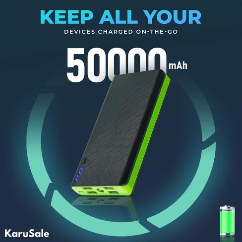 Power Bank 50000mAh Portable Charger 22.5W 4 USB 3.0 QC PD4 for iPhone and Samsung, Phone Battery Pack 50000mAh Powerbank Cell Phones External Powered Banks Fast Charging (Blue Upgraded 2024) in Saudi Arabia