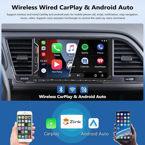 CAMECHO [ترقية لاسلكية] راديو ستيريو للسيارة مزدوج الدين متوافق مع Carplay Android التلقائي/مرآة الارتباط، شاشة لمس عالية الدقة 7 بوصة بلوتوث، كاميرا احتياطية، منفذ USB/TF/AUX، مدخل A/V، FM in Saudi Arabia