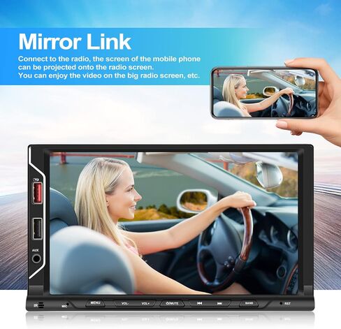 CAMECHO [ترقية لاسلكية] راديو ستيريو للسيارة مزدوج الدين متوافق مع Carplay Android التلقائي/مرآة الارتباط، شاشة لمس عالية الدقة 7 بوصة بلوتوث، كاميرا احتياطية، منفذ USB/TF/AUX، مدخل A/V، FM in Saudi Arabia