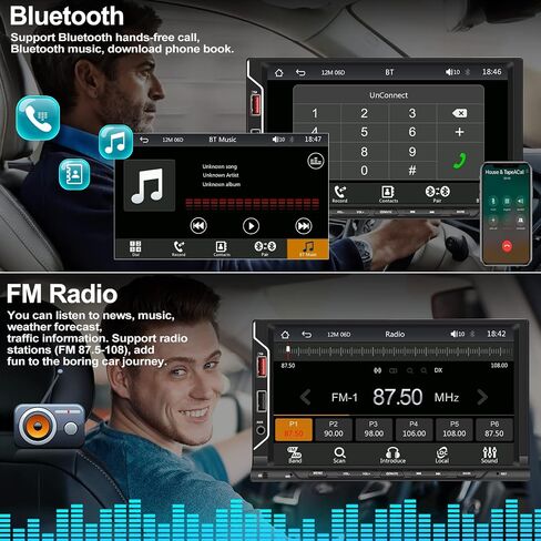 CAMECHO [ترقية لاسلكية] راديو ستيريو للسيارة مزدوج الدين متوافق مع Carplay Android التلقائي/مرآة الارتباط، شاشة لمس عالية الدقة 7 بوصة بلوتوث، كاميرا احتياطية، منفذ USB/TF/AUX، مدخل A/V، FM in Saudi Arabia