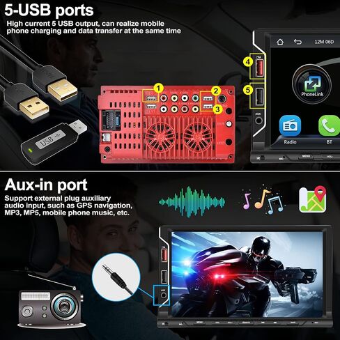 CAMECHO [ترقية لاسلكية] راديو ستيريو للسيارة مزدوج الدين متوافق مع Carplay Android التلقائي/مرآة الارتباط، شاشة لمس عالية الدقة 7 بوصة بلوتوث، كاميرا احتياطية، منفذ USB/TF/AUX، مدخل A/V، FM in Saudi Arabia