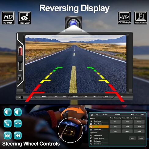 CAMECHO [ترقية لاسلكية] راديو ستيريو للسيارة مزدوج الدين متوافق مع Carplay Android التلقائي/مرآة الارتباط، شاشة لمس عالية الدقة 7 بوصة بلوتوث، كاميرا احتياطية، منفذ USB/TF/AUX، مدخل A/V، FM in Saudi Arabia