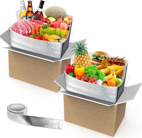 صندوق شحن معزول مزدوج من HeipiChaio Thermo Chill مع بطانة وشريط حقيبة معزولة بالرقائق المعدنية، صناديق تبريد كبيرة من كرتون التسليم البارد لشحن الأطعمة المجمدة، والبريد (مجموعتان - 10.2 بوصة × 6.5 بوصة × 6.5 بوصة) in Kuwait