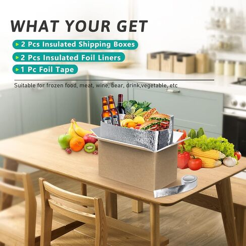 صندوق شحن معزول مزدوج من HeipiChaio Thermo Chill مع بطانة وشريط حقيبة معزولة بالرقائق المعدنية، صناديق تبريد كبيرة من كرتون التسليم البارد لشحن الأطعمة المجمدة، والبريد (مجموعتان - 10.2 بوصة × 6.5 بوصة × 6.5 بوصة) in Kuwait