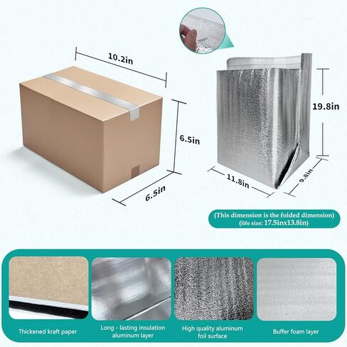 صندوق شحن معزول مزدوج من HeipiChaio Thermo Chill مع بطانة وشريط حقيبة معزولة بالرقائق المعدنية، صناديق تبريد كبيرة من كرتون التسليم البارد لشحن الأطعمة المجمدة، والبريد (مجموعتان - 10.2 بوصة × 6.5 بوصة × 6.5 بوصة) in Kuwait