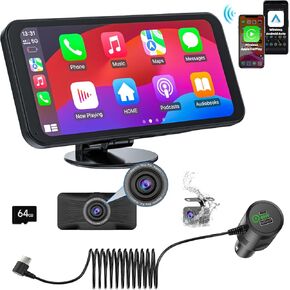 ستيريو سيارة Spedal Wireless Carplay، 2024 محمول 6.25 بوصة 2K Dash Cam وكاميرا احتياطية 1080P وضبط تلقائي للسطوع مع Apple CarPlay وAndroid Auto/Bluetooth/64G TF Card in Kuwait