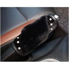 Siyibb Winter Plush Car Gear Shift Knob Cover with Rhinestone Decor - Black in Saudi Arabia