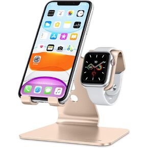 OMOTON Stand for Apple Watch - 2 in 1 Universal Desktop Stand Holder (Not Include Charger) for All iPhone 15 14 13 12 and Apple Watch Series 9/8/SE2/7/6/SE/5/4/3/2 (Both 38/40/41/42/44/45mm)-Black