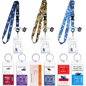 2PK Cruise Luggage Tags & Adjustable Lanyards with Phone Tether Holder. Breakaway Safety Clip. Retractable Badge Key Reel. Waterproof ID Ship Cards Holder. Cruise Essentials.