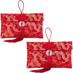 ايسوين مظاريف حمراء للعام الصيني الجديد 2024 من قماش الحرير، اكياس هدايا من القماش الحريري، جيوب للنقود والعملات المعدنية وحامل بطاقات الحظ لمستلزمات الربيع وحفلات الزفاف in Kuwait