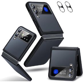 حافظة Humixx لهاتف Samsung Flip 4 [واقي عدسة عالي الدقة * 2] [حماية من الدرجة المتوسطة] [مضادة لبصمات الأصابع] خلفية صلبة من البولي كربونات ذات ملمس حريري، حافة TPU ناعمة غير قابلة للانزلاق، وسادة هوائية مقاومة للصدمات لجراب Galaxy Z Flip 4، أسود in Kuwait