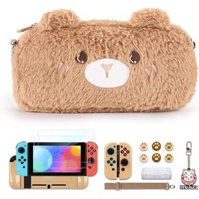 حافظة تبديل لجهاز NS Switch، حزم ملحقات المفاتيح innoAura 15 في 1 مع حقيبة حمل المفتاح، حافظة ألعاب التبديل، حافظة حماية التبديل، واقي شاشة التبديل، أغطية إبهام التبديل (الدب البني) in Kuwait