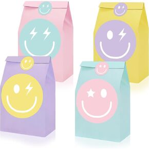 JarThenaAMCS 24Pcs Preppy Party Favor Bags Pastel Smile Face Paper Gift Bags with Tag Sticker Decals Candy Treat Bags for Bachelorette Wedding Birthday Party Supplies in Kuwait