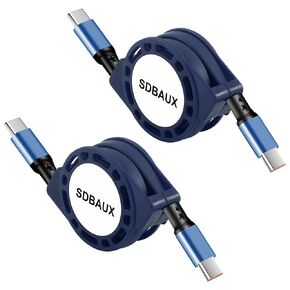 SDBAUX USB C 60W Charging Cable,Retractable C to C Charger Cord for iPhone 15/iPhone 15 Pro Max/iPad Mini 6/Pro 2021/2020,iPad Air 4,MacBook Pro 2020,Galaxy S23/S22/S21 (2Pack/3.3ft/Grey)